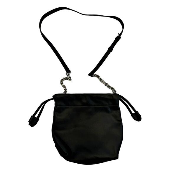 DKNY Drawstring Pouch Canvas Crossbody Bag Adjustable Strap Silver Chain - Picture 2 of 5